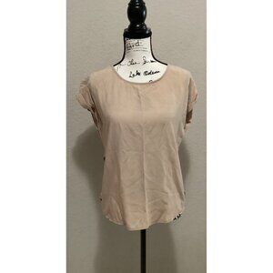 Shein Tan Short-Sleeve Blouse With Side Button Detail size S
